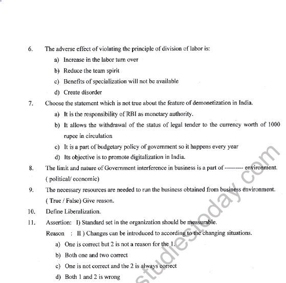 CBSE Class 12 Business Studies Question Paper 2021 Set B Solved